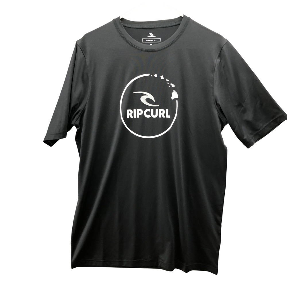 Rip Curl Rash Guard Surf Shirt Mens L Black UPF 50+ Short Sleeve T-Shirt Fit